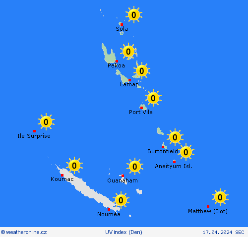 uv index Vanuatu Oceánie Předpovědní mapy