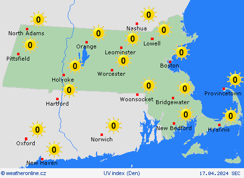uv index Massachusetts Severní Amerika Předpovědní mapy
