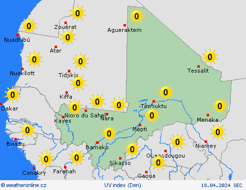 uv index Mali Afrika Předpovědní mapy