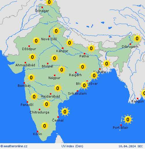 uv index Indie Asie Předpovědní mapy