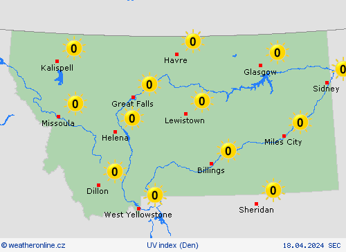 uv index Montana Severní Amerika Předpovědní mapy