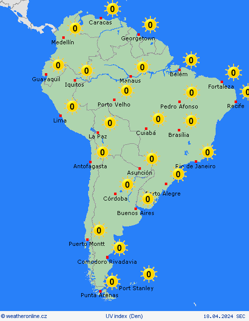 uv index  Jižní Amerika Předpovědní mapy