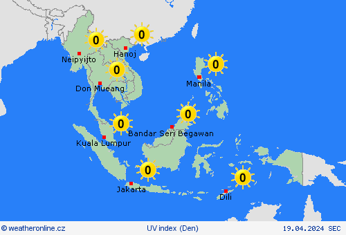 uv index  Asie Předpovědní mapy