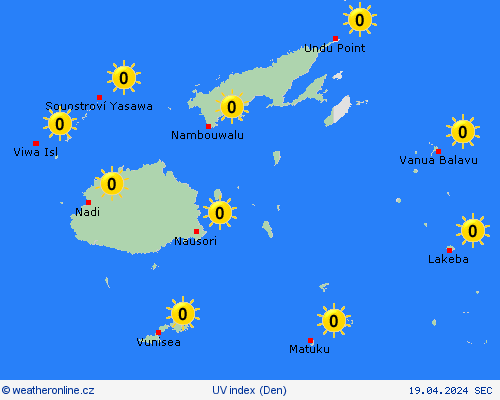 uv index Fidži Oceánie Předpovědní mapy