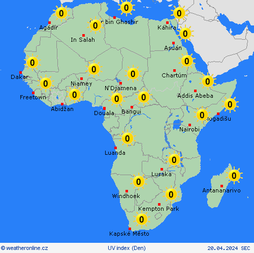 uv index  Afrika Předpovědní mapy