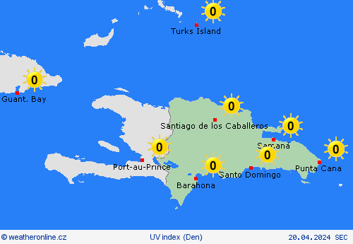 uv index Dominikánská republika Střední Amerika Předpovědní mapy