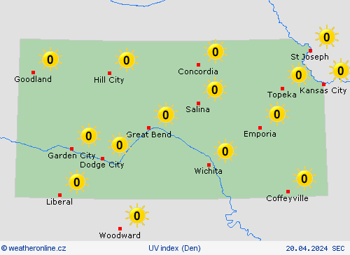 uv index Kansas Severní Amerika Předpovědní mapy