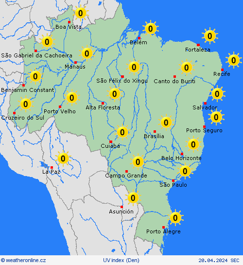 uv index Brazílie Jižní Amerika Předpovědní mapy