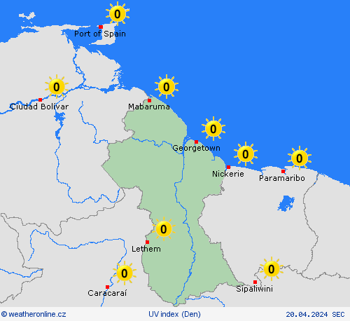 uv index Guyana Jižní Amerika Předpovědní mapy