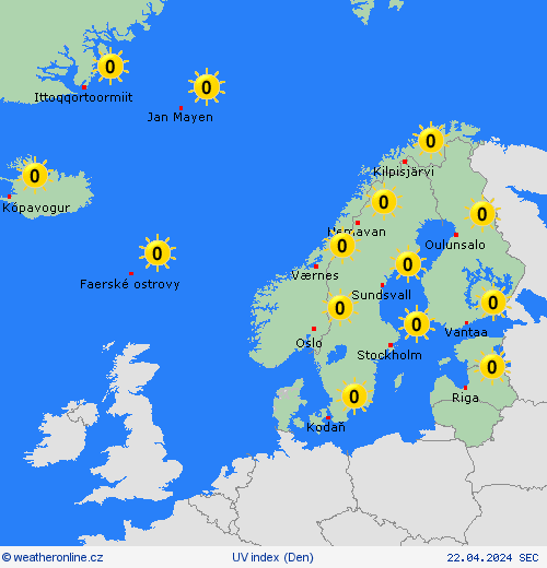 uv index  Evropa Předpovědní mapy