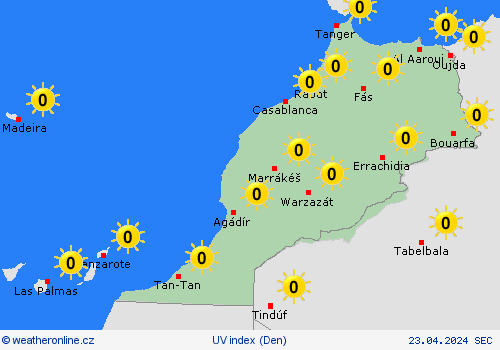 uv index Maroko Afrika Předpovědní mapy