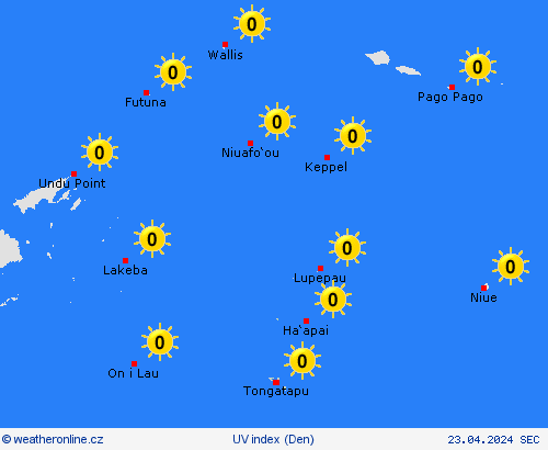uv index Tonga Oceánie Předpovědní mapy