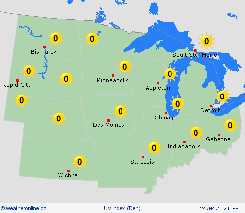 uv index  Severní Amerika Předpovědní mapy