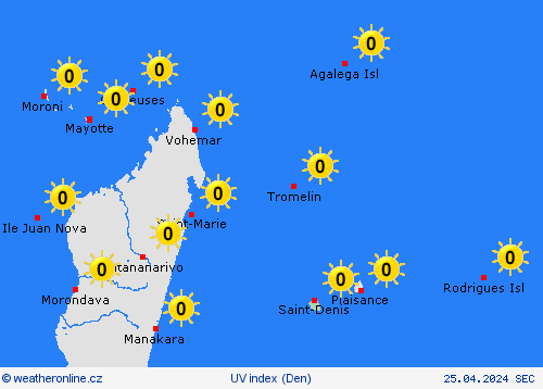 uv index Réunion Afrika Předpovědní mapy