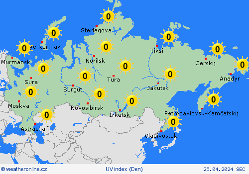 uv index Rusko Asie Předpovědní mapy