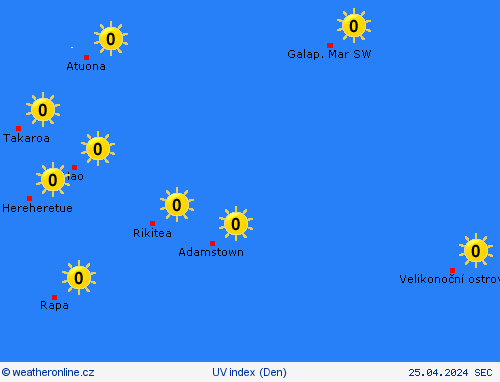 uv index Pitcairnovy ostrovy Oceánie Předpovědní mapy