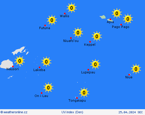 uv index Samoa Oceánie Předpovědní mapy