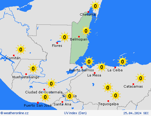 uv index Belize Střední Amerika Předpovědní mapy