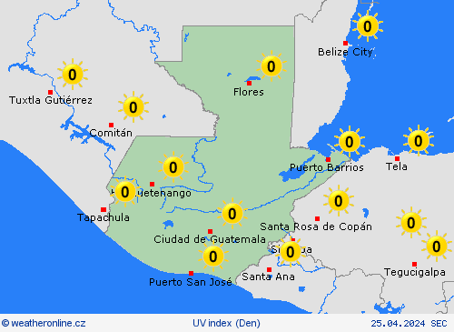 uv index Guatemala Střední Amerika Předpovědní mapy