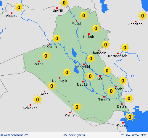 uv index Irák Asie Předpovědní mapy