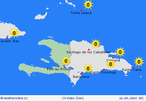 uv index Haiti Střední Amerika Předpovědní mapy