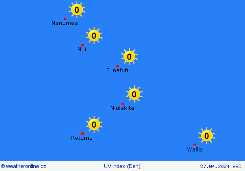 uv index Tuvalu Oceánie Předpovědní mapy