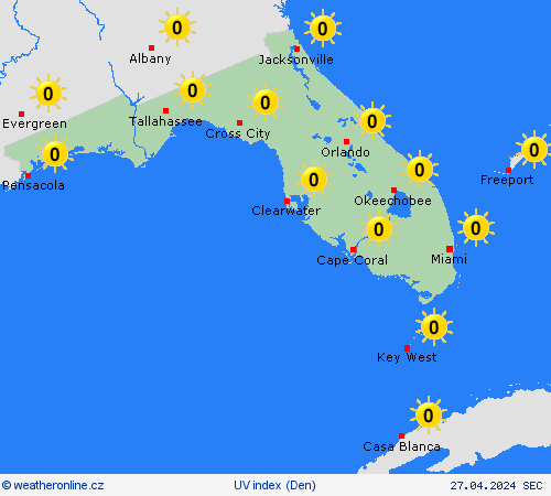 uv index Florida Severní Amerika Předpovědní mapy