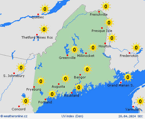 uv index Maine Severní Amerika Předpovědní mapy