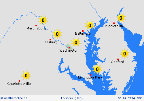 uv index Washington, D.C. Severní Amerika Předpovědní mapy