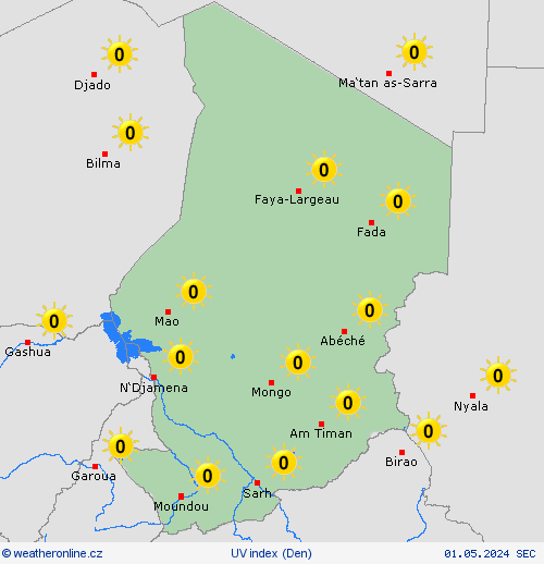 uv index Čad Afrika Předpovědní mapy