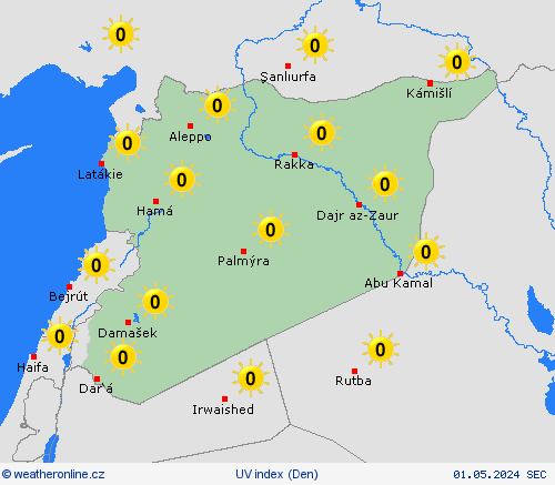 uv index Sýrie Asie Předpovědní mapy