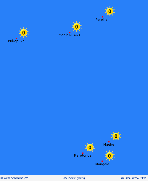 uv index Cookovy ostrovy Oceánie Předpovědní mapy