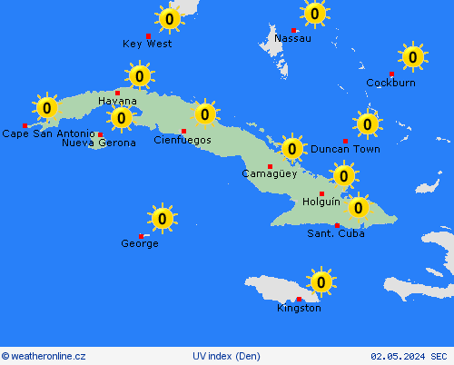 uv index Kuba Střední Amerika Předpovědní mapy