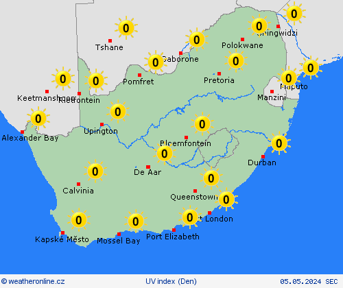 uv index Jihoafrická republika Afrika Předpovědní mapy