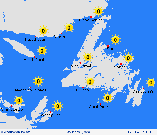 uv index Saint-Pierre a Miquelon Severní Amerika Předpovědní mapy