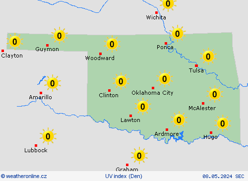 uv index Oklahoma Severní Amerika Předpovědní mapy