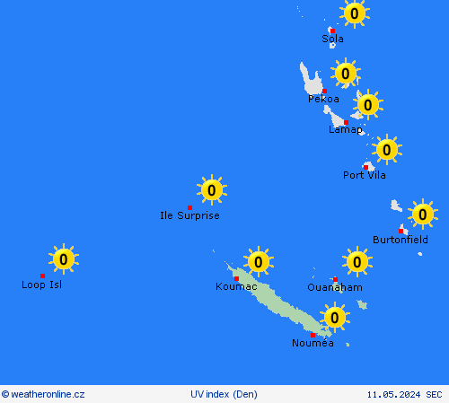 uv index Nová Kaledonie Oceánie Předpovědní mapy