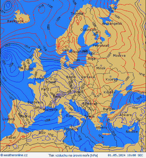 Tlak vzduchu na úrovni moře Předpovědní mapy