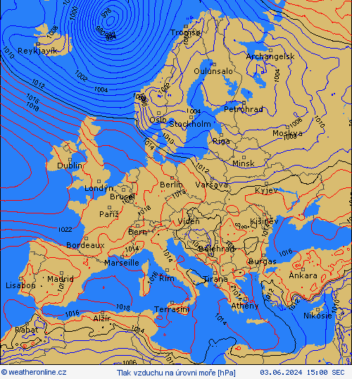 Tlak vzduchu na úrovni moře Předpovědní mapy