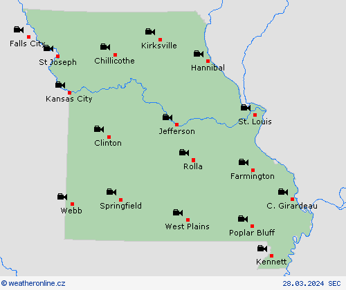 webová kamera Missouri Severní Amerika Předpovědní mapy