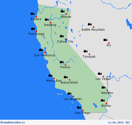 webová kamera Kalifornie Severní Amerika Předpovědní mapy