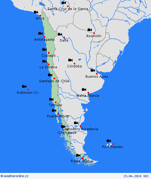 webová kamera Chile Jižní Amerika Předpovědní mapy