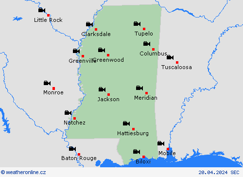webová kamera Mississippi Severní Amerika Předpovědní mapy
