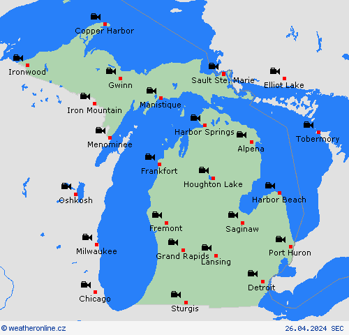 webová kamera Michigan Severní Amerika Předpovědní mapy