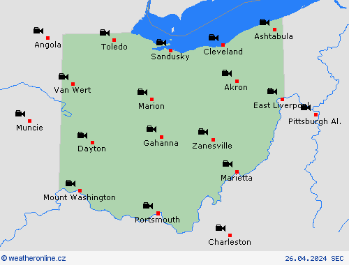 webová kamera Ohio Severní Amerika Předpovědní mapy