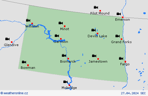 webová kamera Severní Dakota Severní Amerika Předpovědní mapy