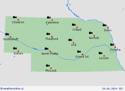 webová kamera Nebraska Severní Amerika Předpovědní mapy