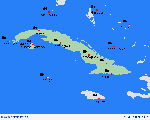 webová kamera Kuba Střední Amerika Předpovědní mapy