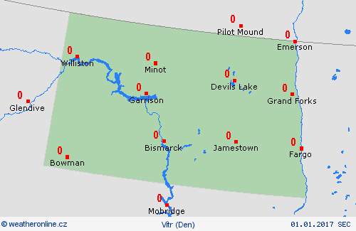 vítr Severní Dakota Severní Amerika Předpovědní mapy