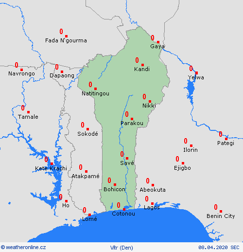 vítr Benin Afrika Předpovědní mapy